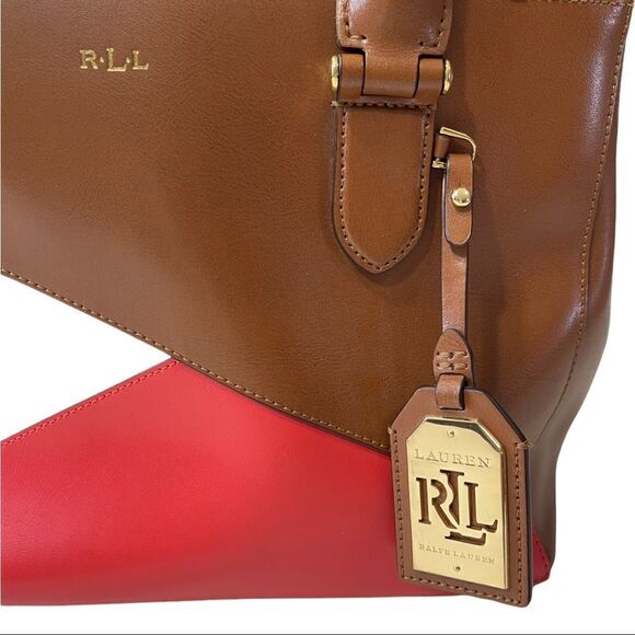 R.L.L Ralph Laure 💯% Cow Leather Tri-Color Colorblock Handbag - Picture 4 of 16